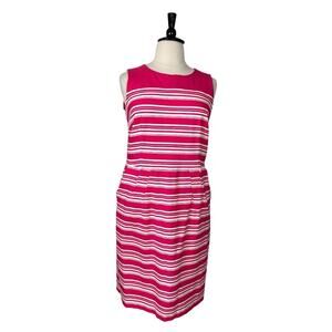 Lands’ End Dress Ponte Knit Sheath Pockets White Pink Stripe Women’s Size 18W